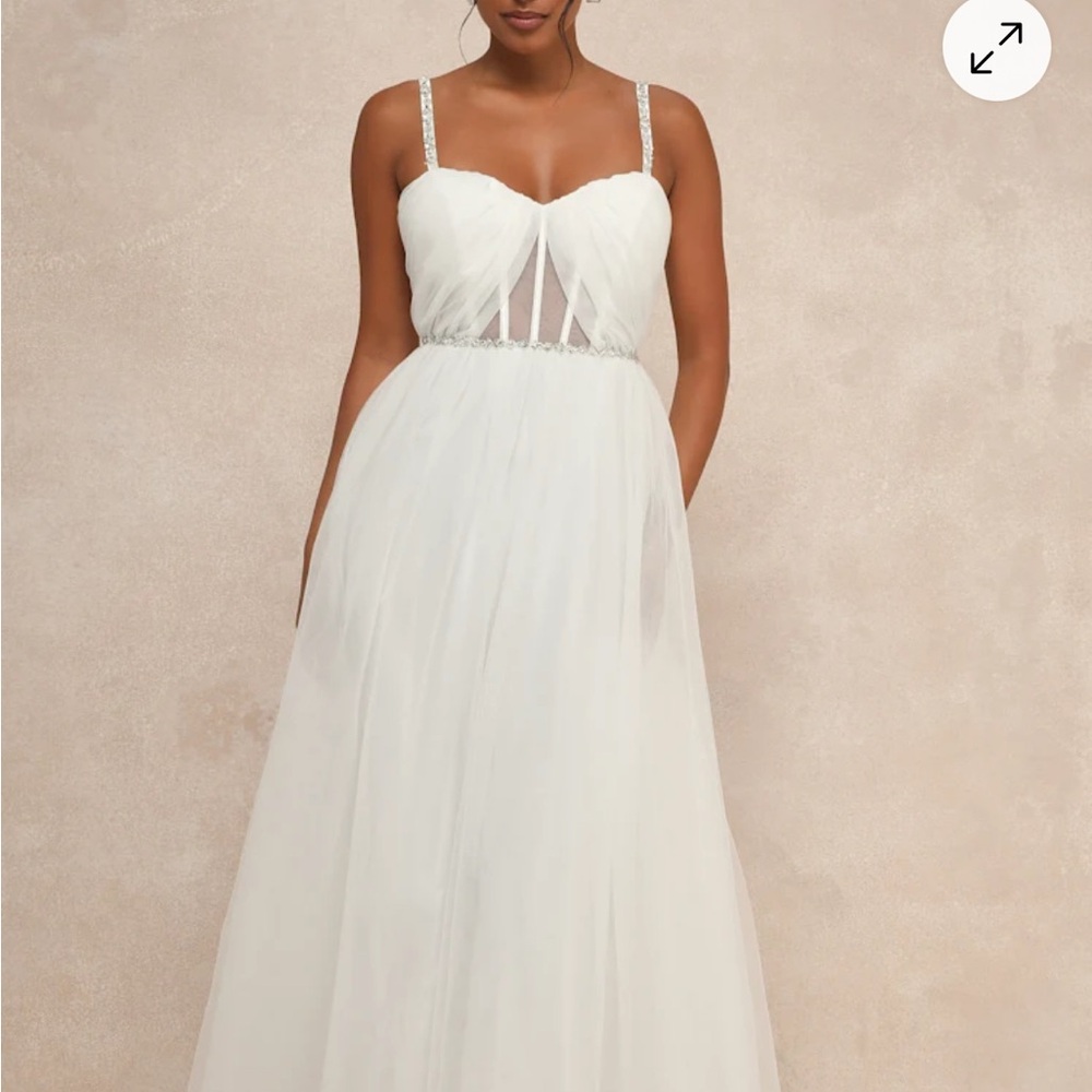 Lulu's White Sleeveless Halter Wedding Gown